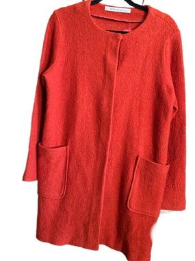 🌺Y2K Wool Max Studio Vibrant Red Open-Front Wool-Blend Pocket Coat - Medium